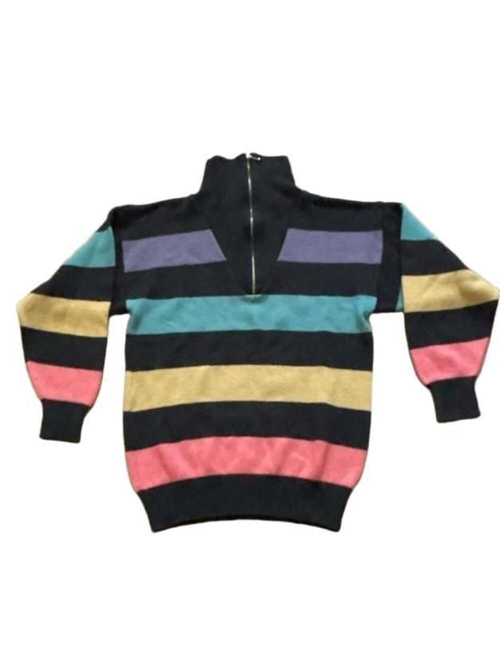 Vintage Mondi Multi-Color Striped 1/4 Zip Knit Wool Sweater